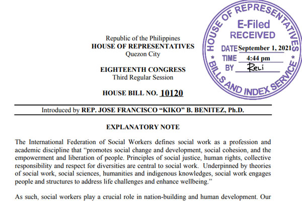 BILLS AND RESOLUTIONS FILED BY CONGRESSMAN JOSE FRANCISCO B. BENITEZ ...