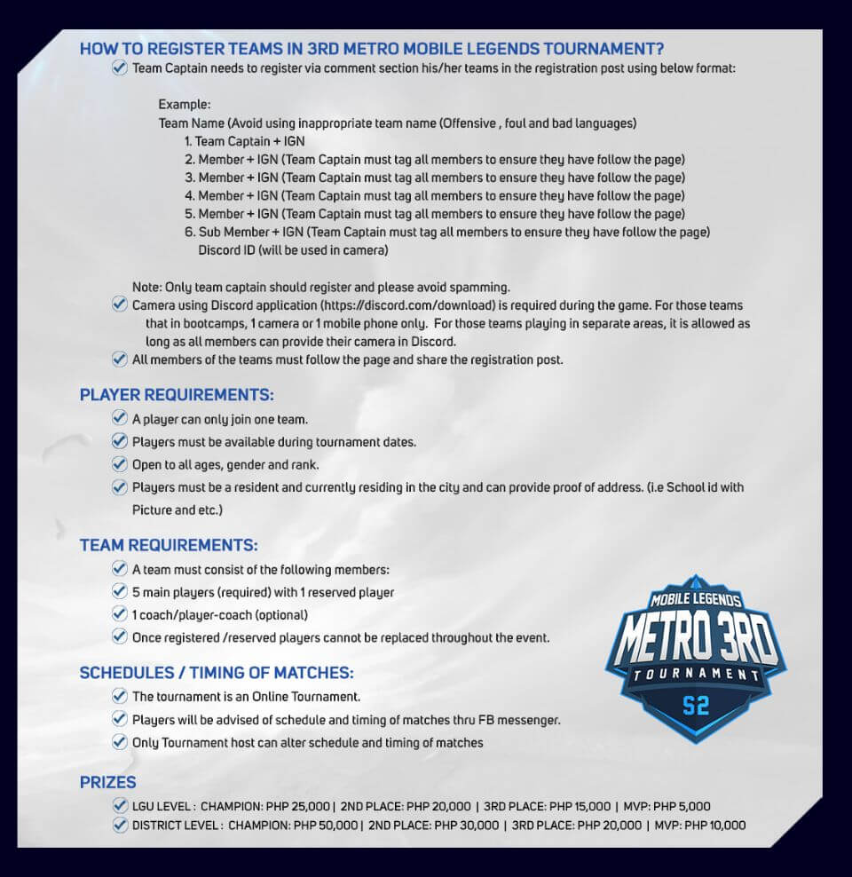 METRO 3RD MOBILE LEGENDS TOURNAMENT SEASON 2: Mechanics and Requirements