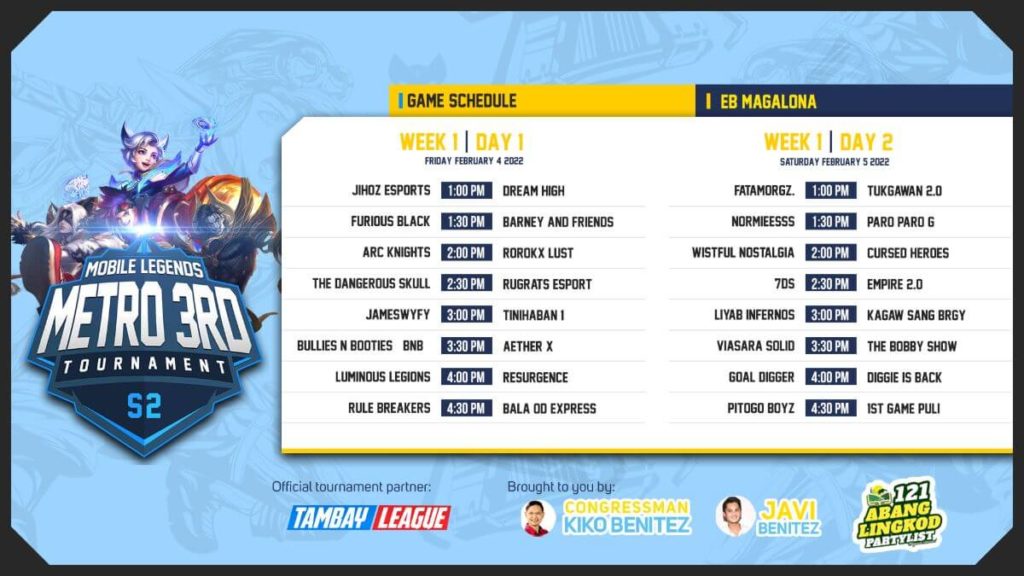 METRO 3RD ML TOURNAMENT SEASON 2 - EB MAGALONA SCHEDULE