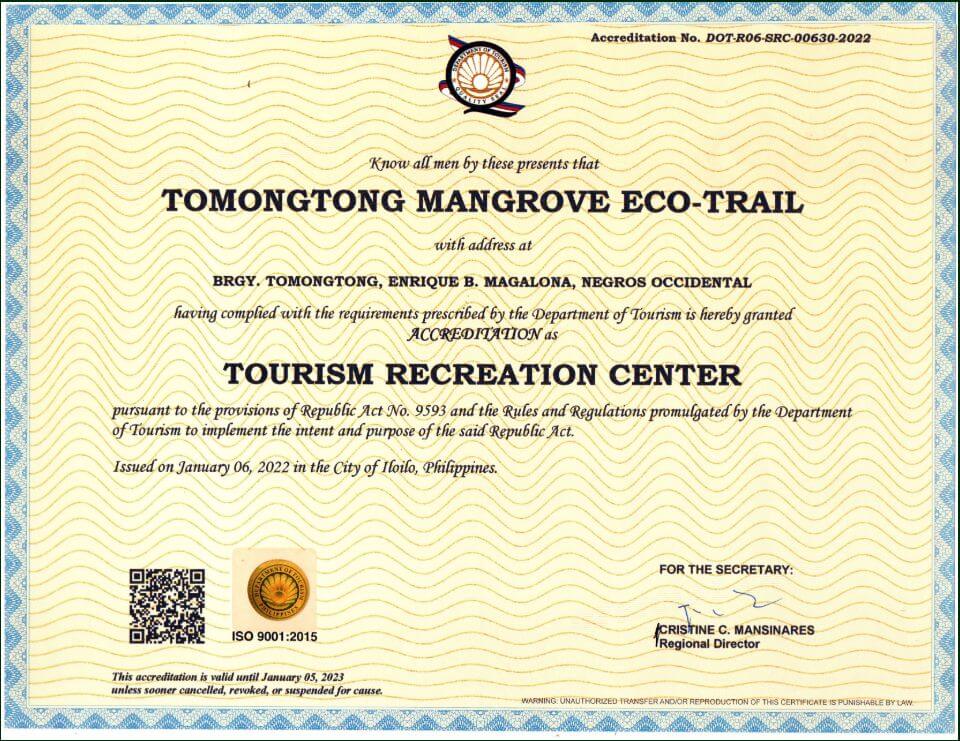 Congratulations EB Magalona! - Tomongtong Mangrove Eco-trail - Accredited Tourism Recreation Center by the Department of Tourism Region 6.