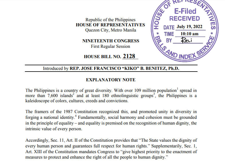 House Bill Authored By Cong. Kiko Benitez, House Bill 2128