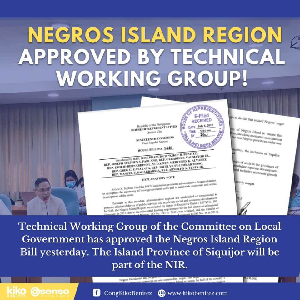 Aprobado na sang Technical Working Group sa Committee on Local Government ang aton gina duso nga Negros Island Region Bill!