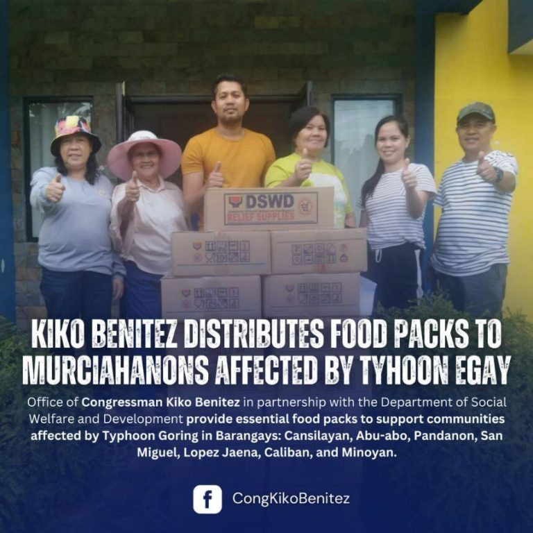 DSWD, Office of Congressman Kiko Benitez Distribute Food Packs to Murciahanon Affected by Typhon Egay