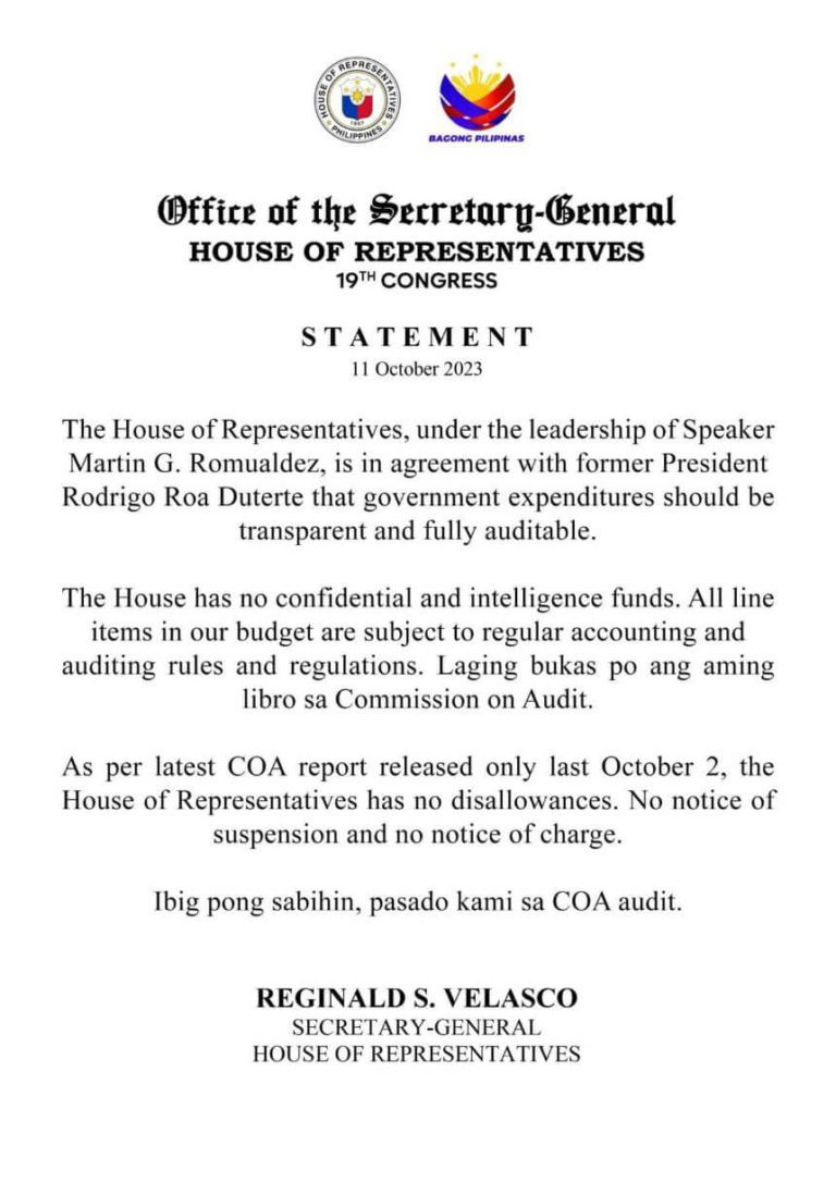 Statement of support to House amid recent Attacks