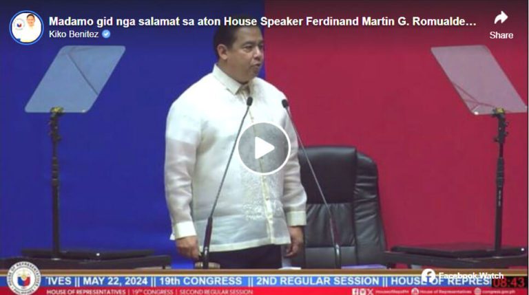 Madamo gid nga salamat sa aton House Speaker Ferdinand Martin Romualdez for his leadership in the 19th Congress.