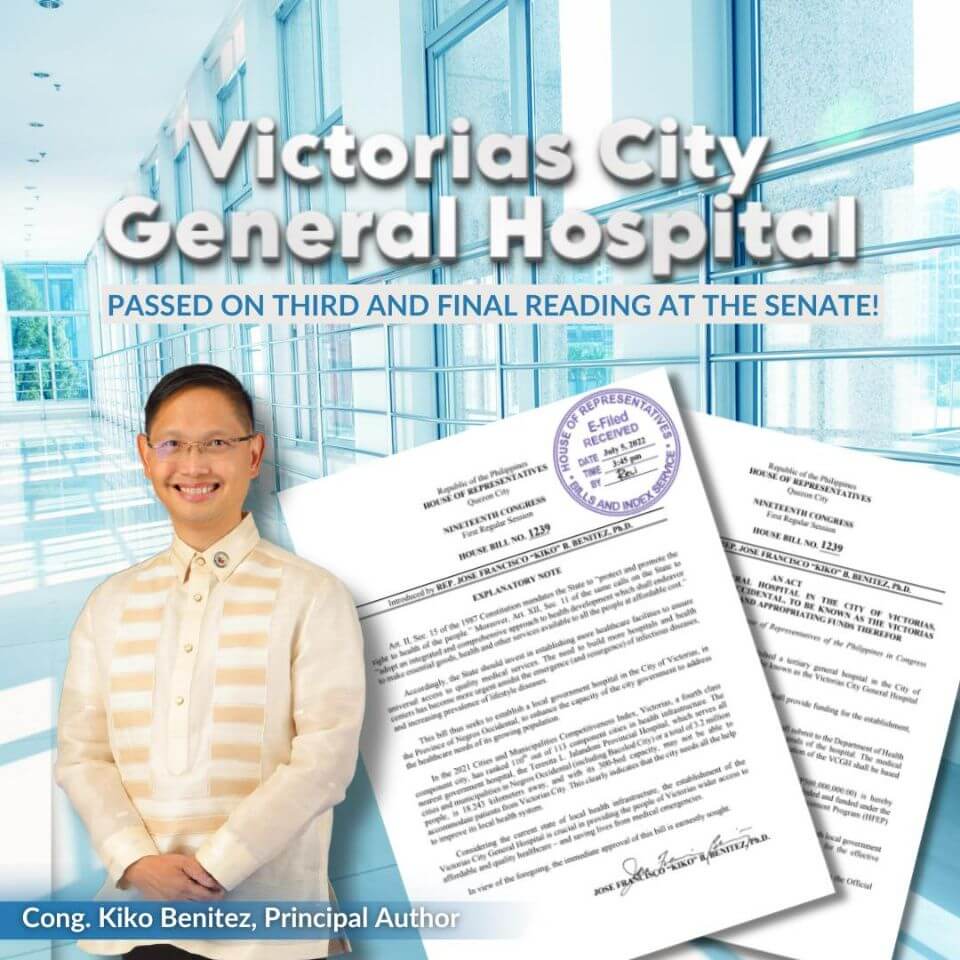 Victorias City General Hospital Passed on 3rd and Final Reading at the Senate